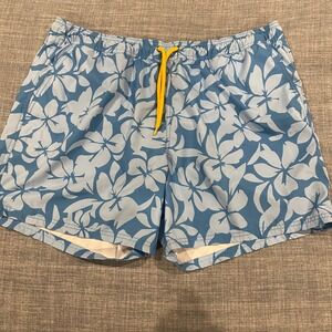 J.Crew Flex Swimwear Mens XL Blue Floral Hibiscus Swim Trunks 6 Inch Inseam